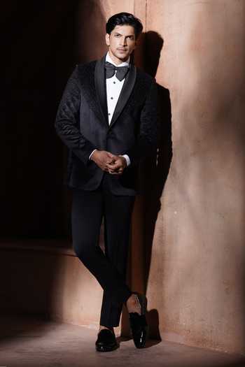 Varoin Marwah_Black Velvet Sequins Dark Radiance Tuxedo _at_Aza_Fashions