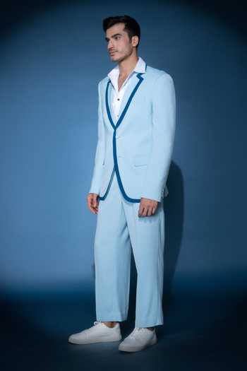 Varoin Marwah Blue Crepe Caspian Blazer Set Online at Aza Fashions Varoin Marwah_Blue Crepe Caspian Blazer Set _Online_at_Aza_Fashions