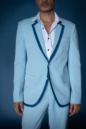 Varoin Marwah Blue Crepe Caspian Blazer Set at Aza Fashions Varoin Marwah_Blue Crepe Caspian Blazer Set _at_Aza_Fashions
