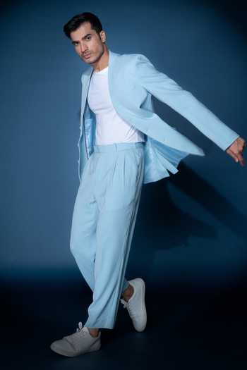 Buy Varoin Marwah Blue Crepe Dressed In Daybreak Suit Set Buy_Varoin Marwah_Blue Crepe Dressed In Daybreak Suit Set