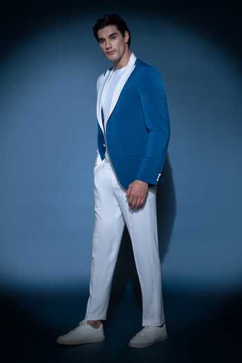 Varoin Marwah Blue Crepe Cubist Cobalt Blazer at Aza Fashions Varoin Marwah_Blue Crepe Cubist Cobalt Blazer _at_Aza_Fashions
