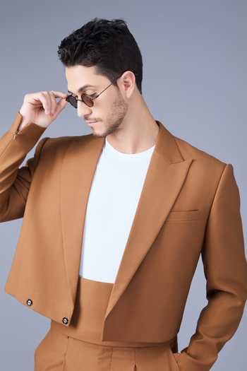 Buy_Varoin Marwah_Brown Suiting Tawny Sovereign Blazer And Pant Set _Online_at_Aza_Fashions