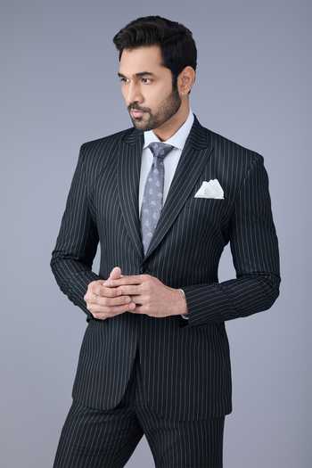 Buy Varoin Marwah Black Suiting Pinstripe Vanguard Online at Aza Fashions Buy_Varoin Marwah_Black Suiting Pinstripe Vanguard _Online_at_Aza_Fashions