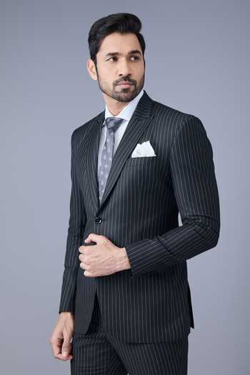 Shop Varoin Marwah Black Suiting Pinstripe Vanguard Online at Aza Fashions Shop_Varoin Marwah_Black Suiting Pinstripe Vanguard _Online_at_Aza_Fashions