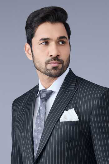Shop Varoin Marwah Black Suiting Pinstripe Vanguard Shop_Varoin Marwah_Black Suiting Pinstripe Vanguard