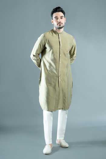 Shop Varoin Marwah Green Silk Sigil Placement Embroidered Kurta Online at Aza Fashions Shop_Varoin Marwah_Green Silk Sigil Placement Embroidered Kurta _Online_at_Aza_Fashions