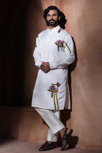 Shop_Varoin Marwah_White Silk Tropical Bloom Embroidered Kurta Set _Online_at_Aza_Fashions