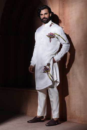 Buy_Varoin Marwah_White Silk Tropical Bloom Embroidered Kurta Set 