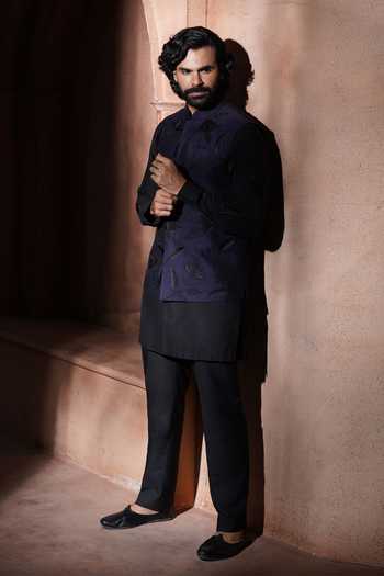 Buy_Varoin Marwah_Blue Silk Indigo Reverie Nehru Jacket Set 