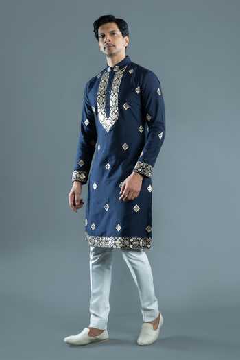 Shop Varoin Marwah Blue Silk Stars Cast Embroidered Kurta Set Online at Aza Fashions Shop_Varoin Marwah_Blue Silk Stars Cast Embroidered Kurta Set _Online_at_Aza_Fashions