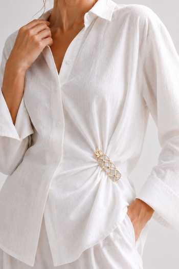 Isharya_White Pino Versatile Mirror Brooch Necklace _at_Aza_Fashions