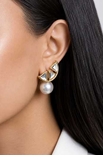 Buy_Isharya_White Yuzu Mirror Pearl Studs _Online_at_Aza_Fashions