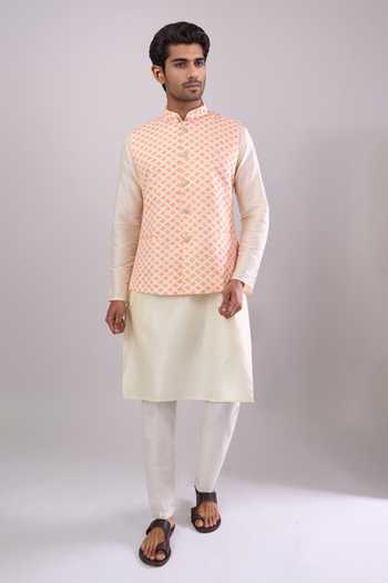 Shop_Arihant Rai Sinha_Orange Geometric Pattern Bundi _Online_at_Aza_Fashions