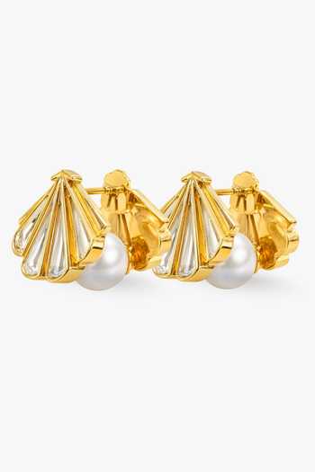 Isharya_White Feni Pearl Mirror Work Earrings _Online_at_Aza_Fashions