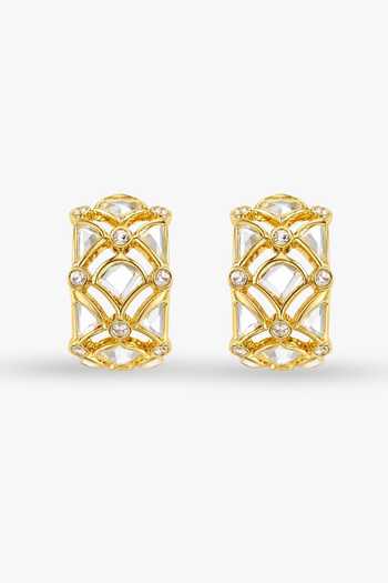 Isharya_White Deco Mirror Statement Hoop Earrings _Online_at_Aza_Fashions