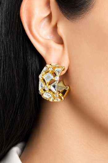 Buy_Isharya_White Deco Mirror Statement Hoop Earrings _Online_at_Aza_Fashions