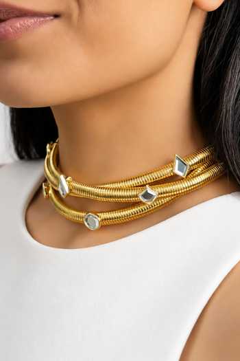 Isharya_Gold Plated Geo Statement Mirror Choker _Online_at_Aza_Fashions