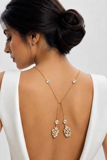 Isharya_Gold Plated Chainmail Mirror Lariat Necklace _Online_at_Aza_Fashions
