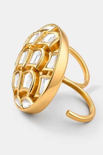 Isharya_Gold Plated Pine Mirror Two Finger Ring _Online_at_Aza_Fashions