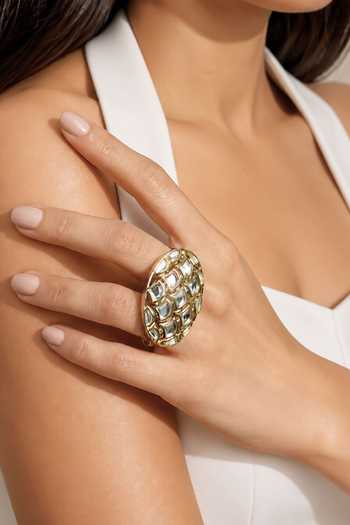 Buy_Isharya_Gold Plated Pine Mirror Two Finger Ring _Online_at_Aza_Fashions