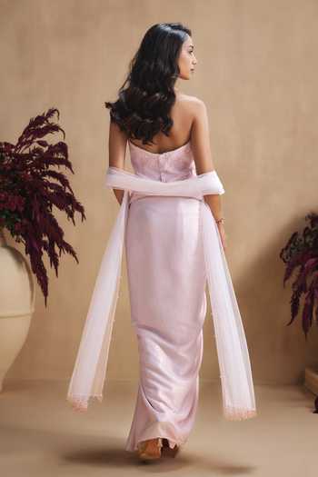 Niamh By Kriti Powder Pink Draped Skirt Top Set