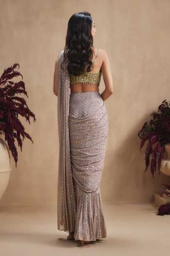 Niamh By Kriti Taupe Grey Luxe Pre-Draped Saree Set