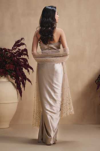 Niamh By Kriti Champagne Stardust Draped Skirt Set