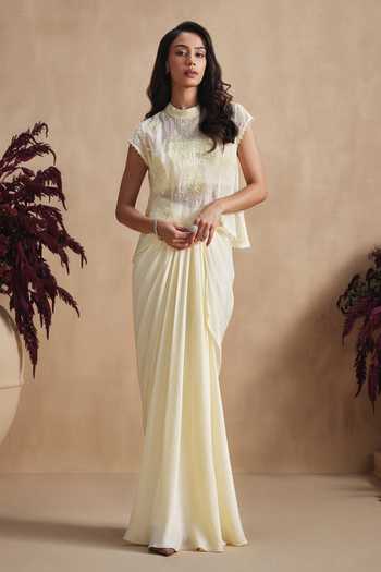 Niamh By Kriti Buttercup Pearl Draped Skirt Set