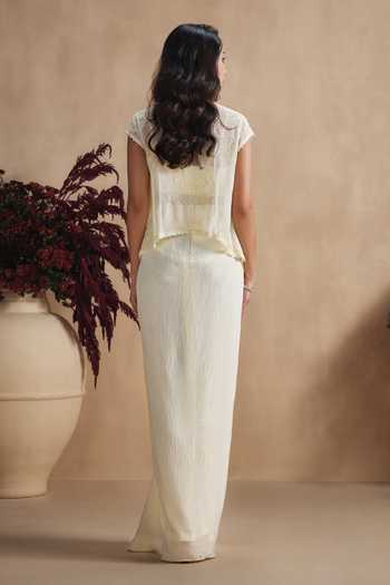 Niamh By Kriti Buttercup Pearl Draped Skirt Set