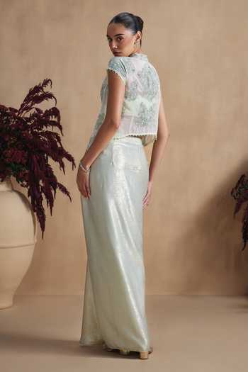 Niamh By Kriti Sage Pearl Work Top & Draped Skirt Set