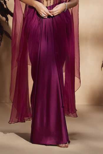 Niamh By Kriti Wine Silk, Organza, Satin Square Neck Mulberry Twilight Draped Skirt Set Online at Aza Fashions Niamh By Kriti_Wine Silk, Organza, Satin Square Neck Mulberry Twilight Draped Skirt Set _Online_at_Aza_Fashions