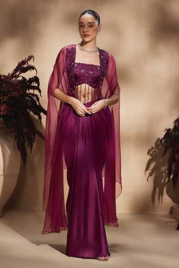 Niamh By Kriti Mulberry Twilight Draped Skirt Set