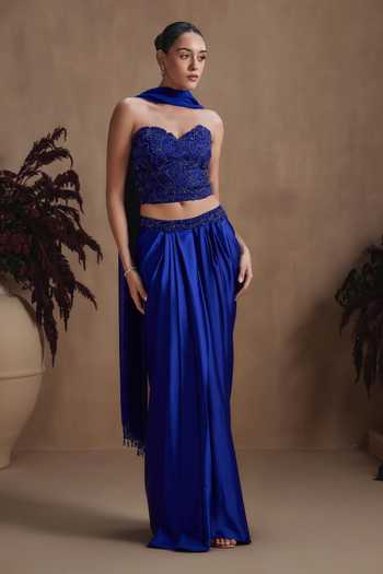 Niamh By Kriti Sapphire Draped Skirt Set