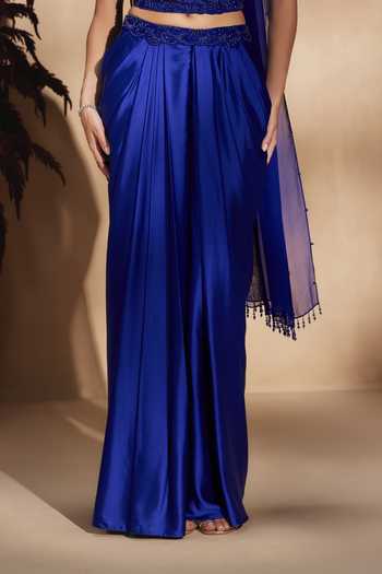 Buy Niamh By Kriti Blue Silk, Satin, Shantoon Sweetheart Neck Sapphire Draped Skirt Set Online at Aza Fashions Buy_Niamh By Kriti_Blue Silk, Satin, Shantoon Sweetheart Neck Sapphire Draped Skirt Set _Online_at_Aza_Fashions