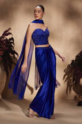 Niamh By Kriti Sapphire Draped Skirt Set