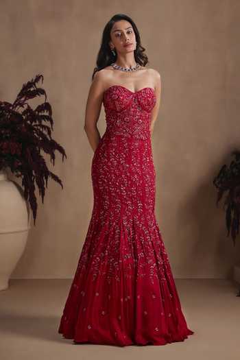 Niamh By Kriti Crimson Royale Fishcut Lehenga Set