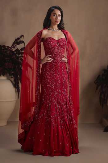 Niamh By Kriti Crimson Royale Fishcut Lehenga Set