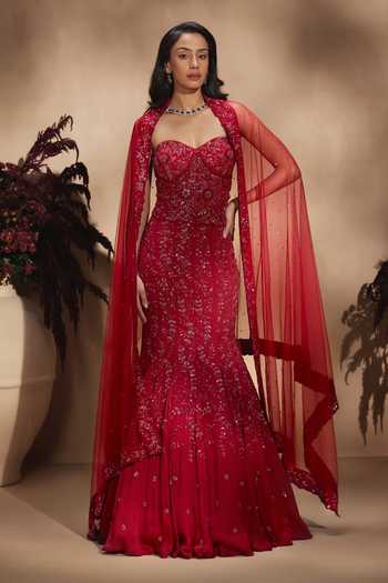 Buy Niamh By Kriti Red Silk, Satin, Net Embroidery, Sequins, Crimson Royale Fishcut Lehenga Set Online at Aza Fashions Buy_Niamh By Kriti_Red Silk, Satin, Net Embroidery, Sequins, Crimson Royale Fishcut Lehenga Set _Online_at_Aza_Fashions
