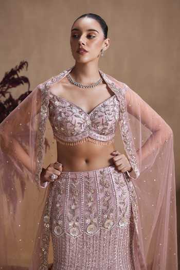 Buy_Niamh By Kriti_Purple Silk Organza Sweetheart Neck Lavender Haze Embroidered Lehenga Set _Online_at_Aza_Fashions