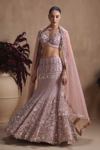 Niamh By Kriti_Purple Silk Organza Sweetheart Neck Lavender Haze Embroidered Lehenga Set _at_Aza_Fashions
