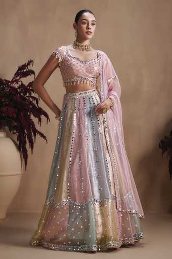 Niamh By Kriti Multi Color Silk, Satin, Tissue Scoop Neck Pastel Prism Embellished Lehenga Set Online at Aza Fashions Niamh By Kriti_Multi Color Silk, Satin, Tissue Scoop Neck Pastel Prism Embellished Lehenga Set _Online_at_Aza_Fashions