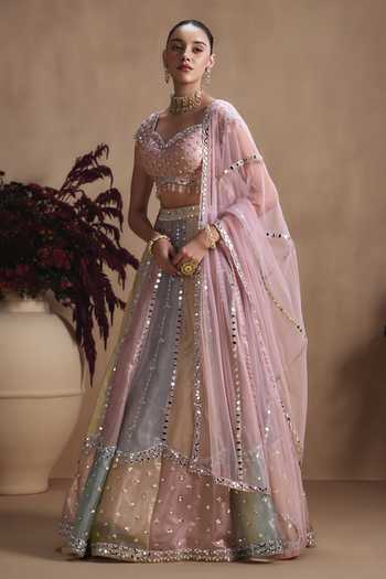Buy Niamh By Kriti Multi Color Silk, Satin, Tissue Scoop Neck Pastel Prism Embellished Lehenga Set Online at Aza Fashions Buy_Niamh By Kriti_Multi Color Silk, Satin, Tissue Scoop Neck Pastel Prism Embellished Lehenga Set _Online_at_Aza_Fashions