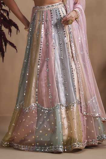 Shop Niamh By Kriti Multi Color Silk, Satin, Tissue Scoop Neck Pastel Prism Embellished Lehenga Set Online at Aza Fashions Shop_Niamh By Kriti_Multi Color Silk, Satin, Tissue Scoop Neck Pastel Prism Embellished Lehenga Set _Online_at_Aza_Fashions