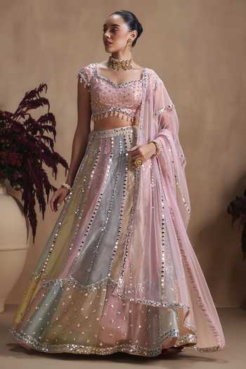Niamh By Kriti Multi Color Silk, Satin, Tissue Scoop Neck Pastel Prism Embellished Lehenga Set at Aza Fashions Niamh By Kriti_Multi Color Silk, Satin, Tissue Scoop Neck Pastel Prism Embellished Lehenga Set _at_Aza_Fashions