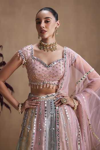 Buy Niamh By Kriti Multi Color Silk, Satin, Tissue Scoop Neck Pastel Prism Embellished Lehenga Set Buy_Niamh By Kriti_Multi Color Silk, Satin, Tissue Scoop Neck Pastel Prism Embellished Lehenga Set