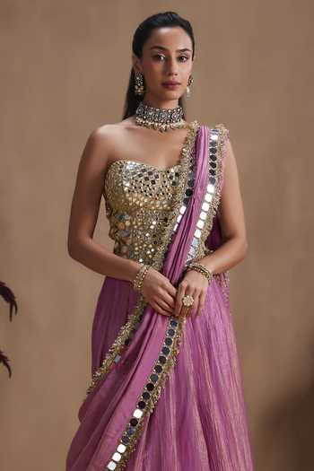Niamh By Kriti Purple Silk, Satin, Tissue Embroidery, Sequins, Imperial Violet Lehenga Set Online at Aza Fashions Niamh By Kriti_Purple Silk, Satin, Tissue Embroidery, Sequins, Imperial Violet Lehenga Set _Online_at_Aza_Fashions