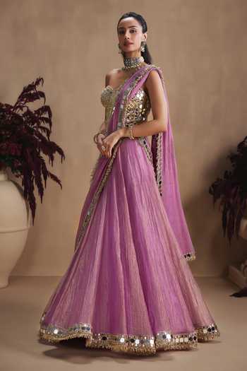 Shop Niamh By Kriti Purple Silk, Satin, Tissue Embroidery, Sequins, Imperial Violet Lehenga Set Online at Aza Fashions Shop_Niamh By Kriti_Purple Silk, Satin, Tissue Embroidery, Sequins, Imperial Violet Lehenga Set _Online_at_Aza_Fashions