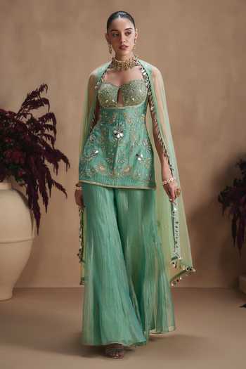 Niamh By Kriti Green Embellished Kurta Sharara Set