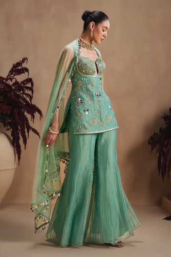 Niamh By Kriti Green Embellished Kurta Sharara Set