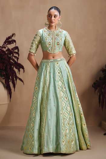 Niamh By Kriti Sage Green Embroidered Lehenga Set